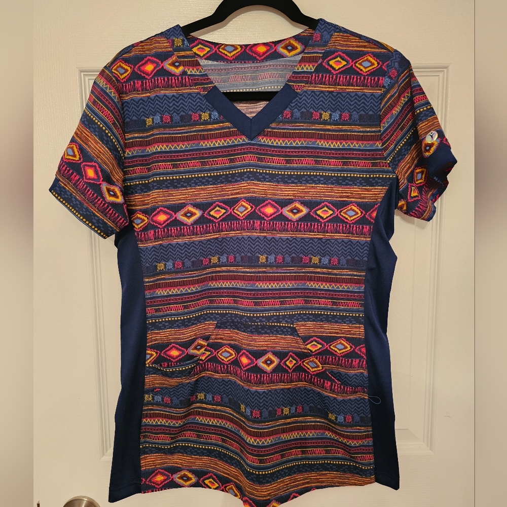 Colorful Patterned Scrub Top